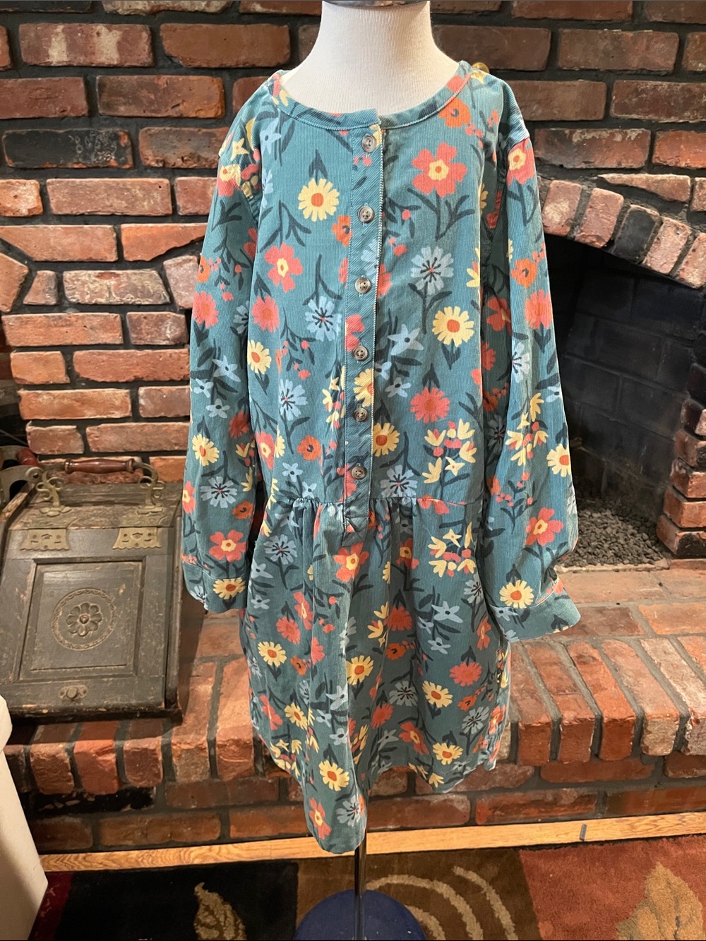 Tea Collection NWT Teal Floral Button-Front Dress w/ Flowers size 7